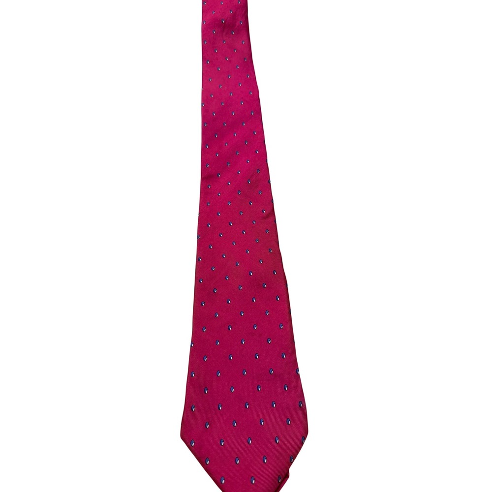 Vintage Christian Dior Mens Silk Tie Magenta Blue Micro Pattern Woven in Italy